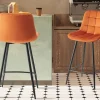 Rousseau - Barstoel Juta Fluweel Oranje - 95x46x36 cm | Belga Meubelen Outlet