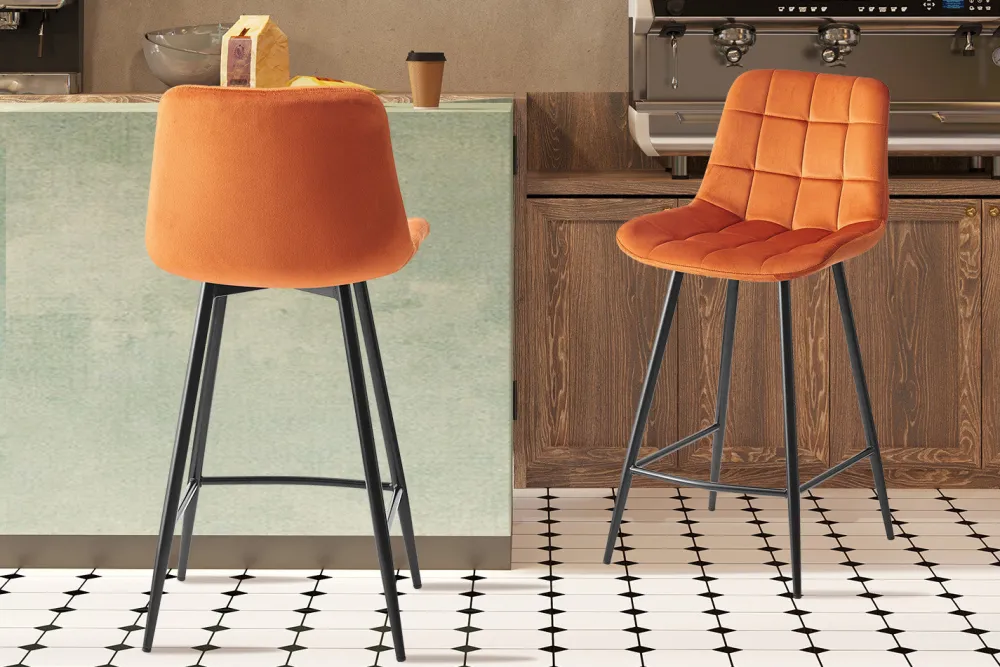 rousseau__barstoel_juta_f_0-3.webp Rousseau - Barstoel Juta Fluweel Oranje - 95x46x36 cm | Belga Meubelen Outlet