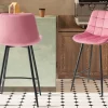 Rousseau - Barstoel Juta Fluweel Roze - 95x46x36 cm | Belga Meubelen Hot