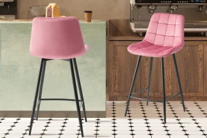 Rousseau - Barstoel Juta Fluweel Roze - 95x46x36 cm | Belga Meubelen Hot