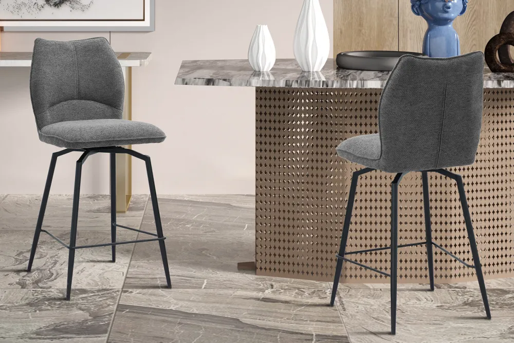 rousseau__barstoel_lara___0-2.webp Rousseau - Barstoel Lara - Stof Grijs - 103x48x56 cm | Belga Meubelen Fashion