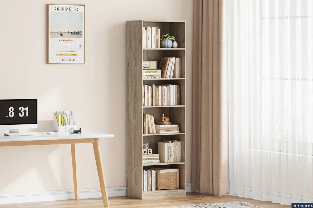 rousseau__boekenkast_spac_0-1.webp Rousseau - Boekenkast Space 5 legplanken Sonoma - 195x55x36 cm | Belga Meubelen New