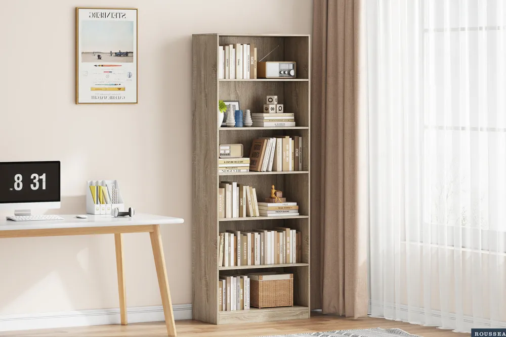 rousseau__boekenkast_spac_0.webp Rousseau - Boekenkast Space 5 legplanken Sonoma - 195x72x36 cm | Belga Meubelen Fashion