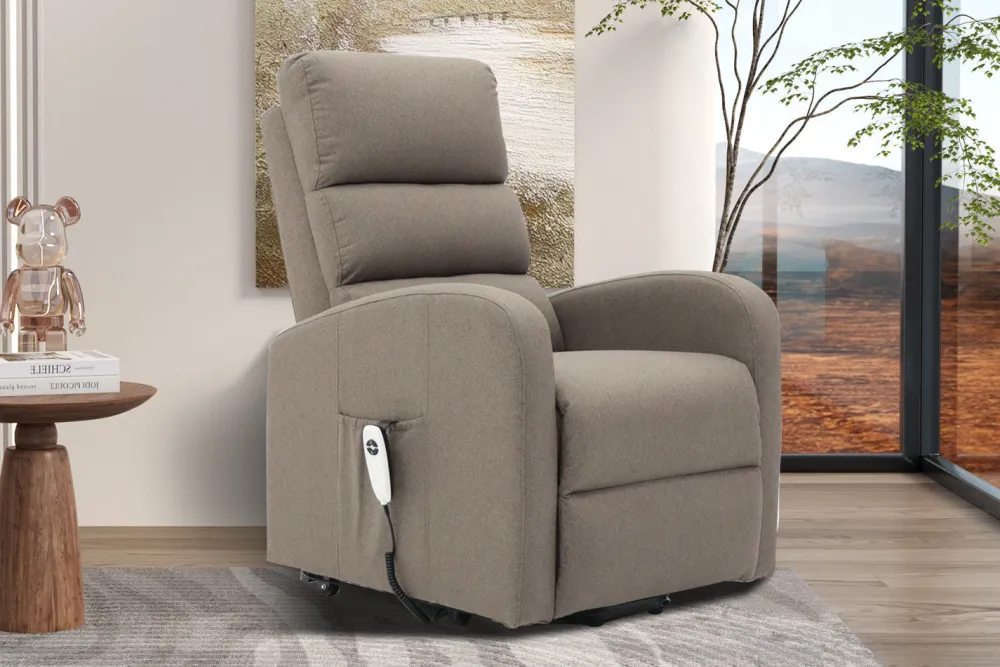 rousseau__electrische_rel_0-7.webp Rousseau - Electrische relax met lift Bruges Stof Taupe - 106x73x85 cm | Belga Meubelen Best