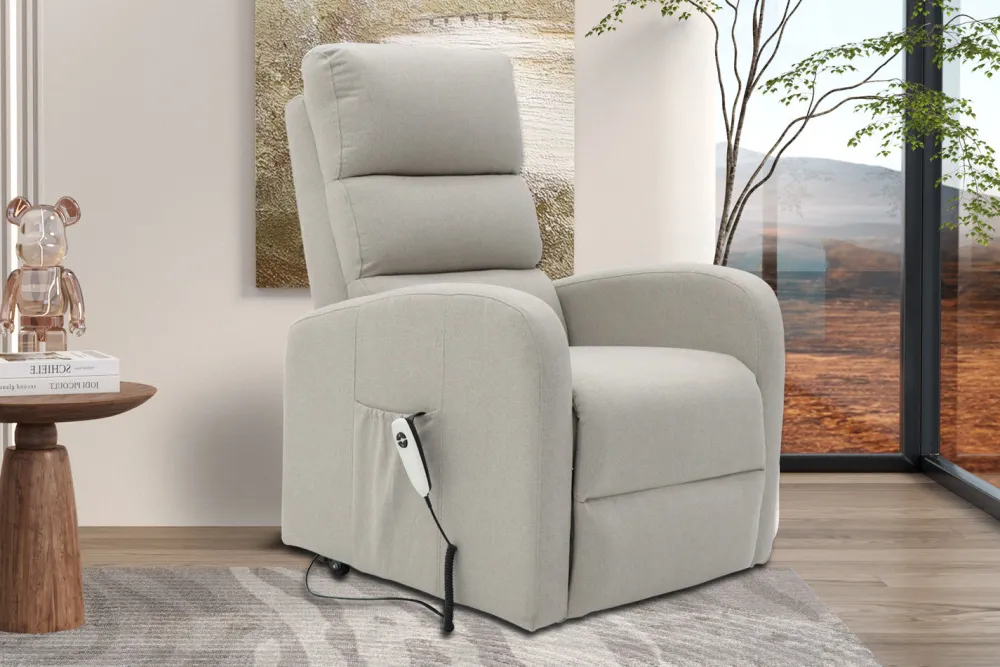rousseau__electrische_rel_0-8.webp Rousseau - Electrische relax met lift Bruges Stof Lichtgrijs - 106x73x85 cm | Belga Meubelen Outlet