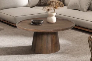 Rousseau - Salontafel Jules 80x36 cm Rond Mango hout Lichtbruin - 36x80x80 cm | Belga Meubelen Hot