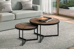 Rousseau - Salontafel Laveu - Set van 2 - Donkere Eik/Zwart - 70x40x70cm | Belga Meubelen Online