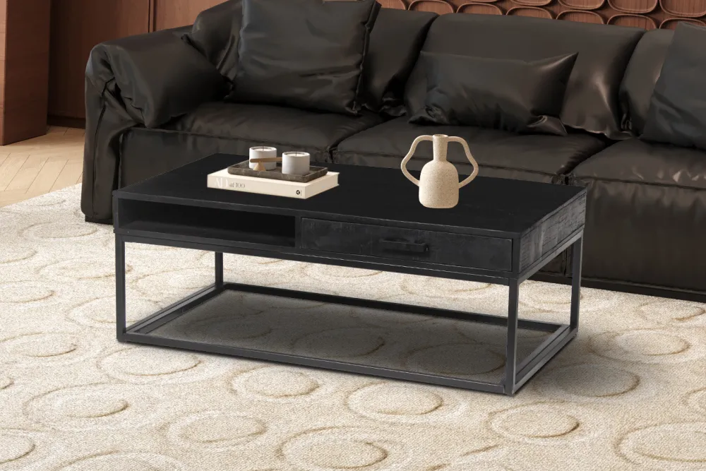 rousseau__salontafel_made_0-3.webp Rousseau - Salontafel Madeira met lade Mango hout zwart - 40x110x60 cm | Belga Meubelen Outlet