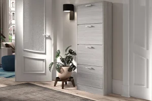 Rousseau - Schoenenkast Carini 4 laden Grijze eik - 155x63x23 cm | Belga Meubelen Discount