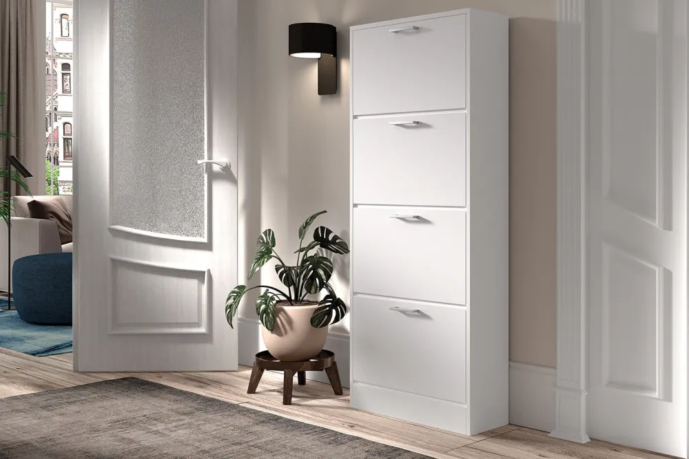 rousseau__schoenenkast_ca_0-3.webp Rousseau - Schoenenkast Carini 4 laden Wit - 155x63x23 cm | Belga Meubelen New