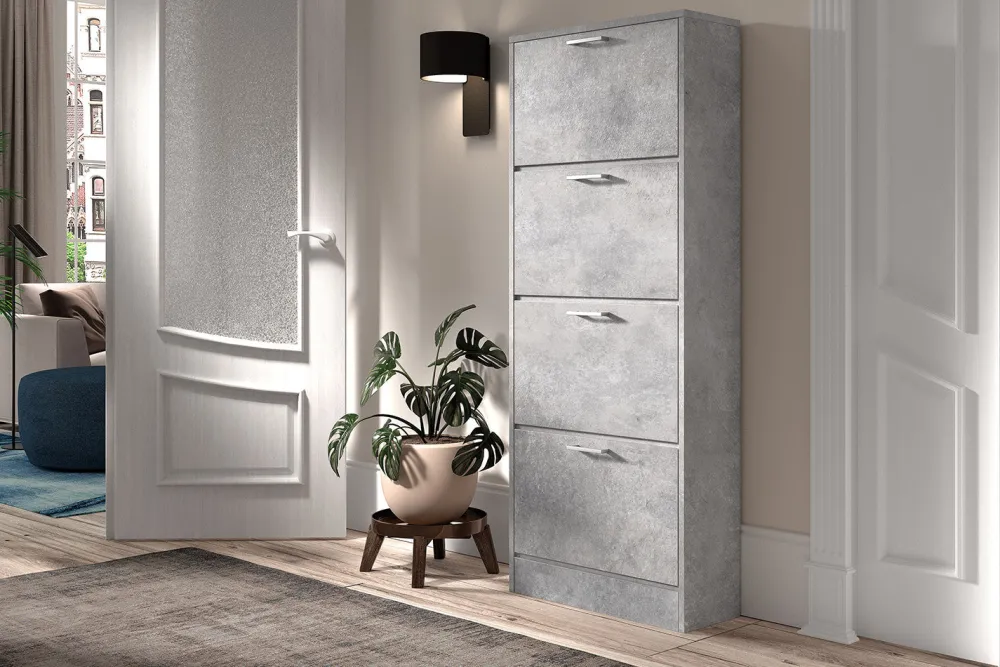 rousseau__schoenenkast_ca_0.webp Rousseau - Schoenenkast Carini 4 laden Beton - 155x63x23 cm | Belga Meubelen Online