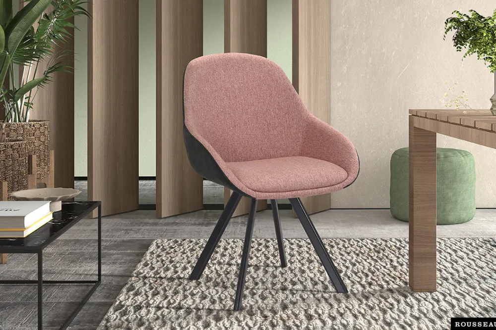 rousseau__stoel_jan_stof__0-1.webp Rousseau - Stoel Jan Stof Roze Rug PU Donkergrijs - 85x55x62 cm | Belga Meubelen Fashion