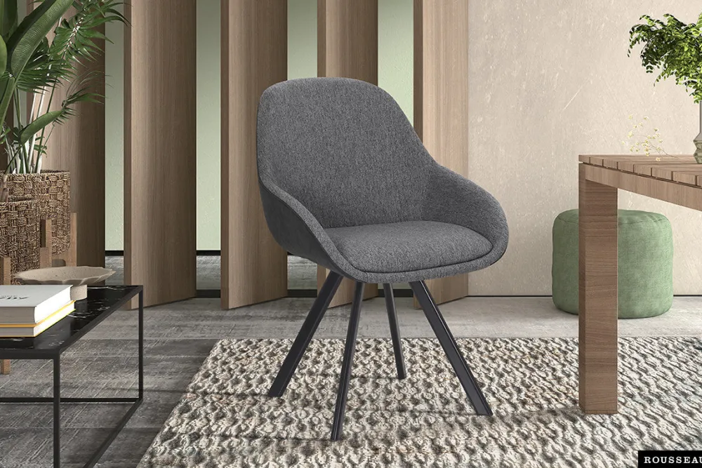 rousseau__stoel_jan_stof__0-2.webp Rousseau - Stoel Jan Stof Grijs Rug PU Donkergrijs - 85x55x62 cm | Belga Meubelen Outlet