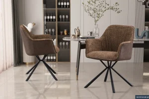 Rousseau - Stoel Lucie Boucle - Zand Rug PU Bruin - 82.5x62x63 cm | Belga Meubelen Hot