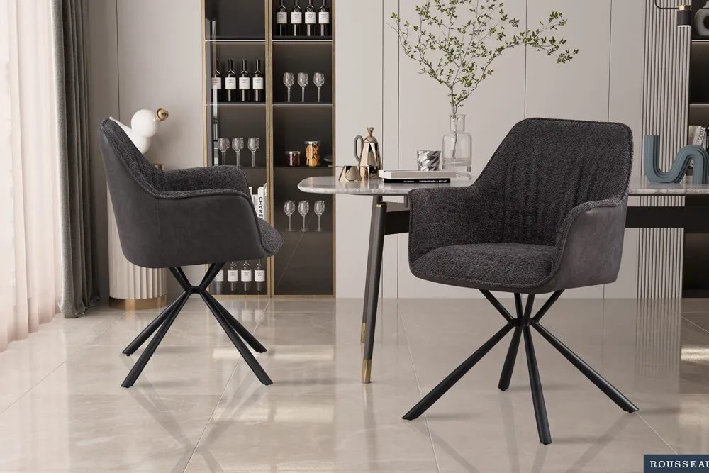 rousseau__stoel_lucie_bou_0-2.webp Rousseau - Stoel Lucie Boucle - Grijs Rug PU Lichtgrijs - 82.5x62x63 cm | Belga Meubelen Clearance