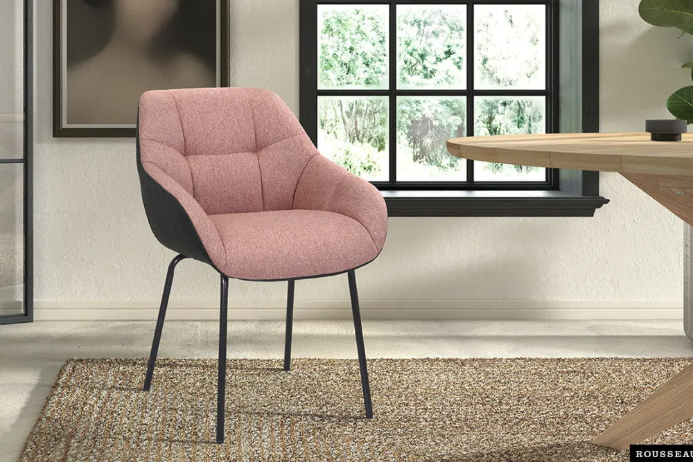 rousseau__stoel_sem_stof__0-1.webp Rousseau - Stoel Sem Stof Roze Rug PU Donkergrijs - 85x57.5x65 cm | Belga Meubelen New