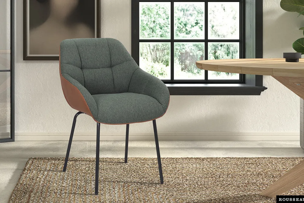 rousseau__stoel_sem_stof__0.webp Rousseau - Stoel Sem Stof Groen Rug PU Cognac - 85x57.5x65 cm | Belga Meubelen Clearance