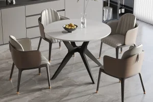 Rousseau - Tafel Apollo 110 cm Rond Glanzend Steen Snow Wit - 75.5x110x110cm | Belga Meubelen Online