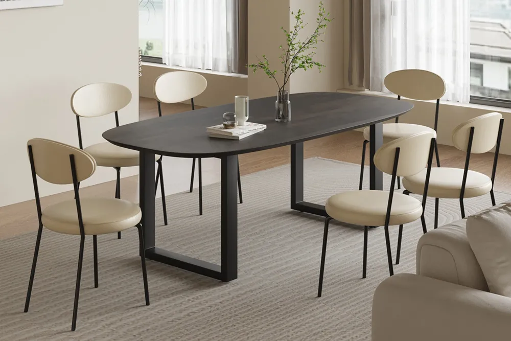 rousseau__tafel_isabella__0-2.webp Rousseau - Tafel Isabella 200 cm U-Poot Ovaal Mango hout Zwart - 76x200x100cm | Belga Meubelen Hot