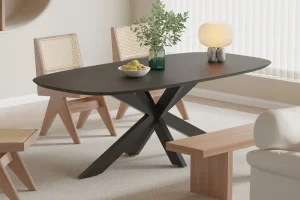 Rousseau - Tafel Isabella 200 cm Spider-poot Ovaal Mango hout Zwart - 76x200x100cm | Belga Meubelen Clearance