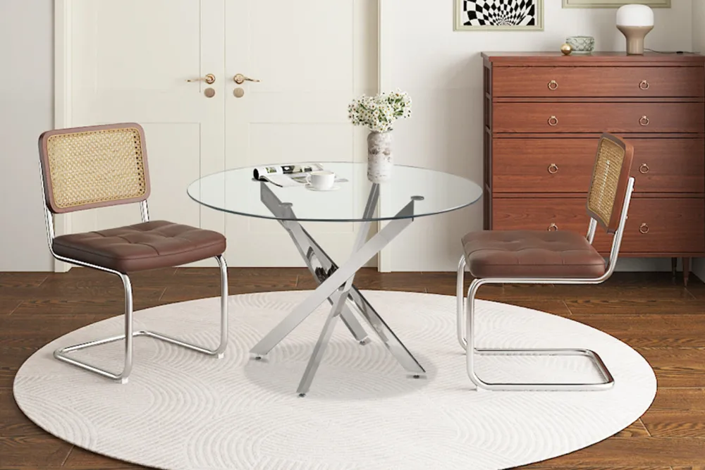 rousseau__tafel_lasi__cm__0.webp Rousseau - Tafel Lasi 120 cm Rond Glas, Poten Chroom - 77x120x120 cm | Belga Meubelen Online