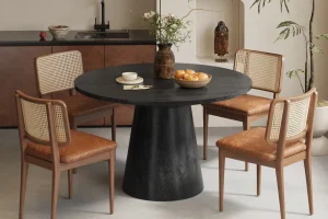 Rousseau - Tafel Tommy 130 cm Rond Mango hout Zwart - 77x130x100cm | Belga Meubelen Hot