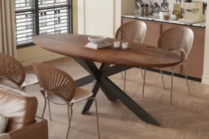 Rousseau - Tafel Tommy 220x100 cm Ovaal Spider-Poot Mango hout Bruin - 77x220x100cm | Belga Meubelen Clearance