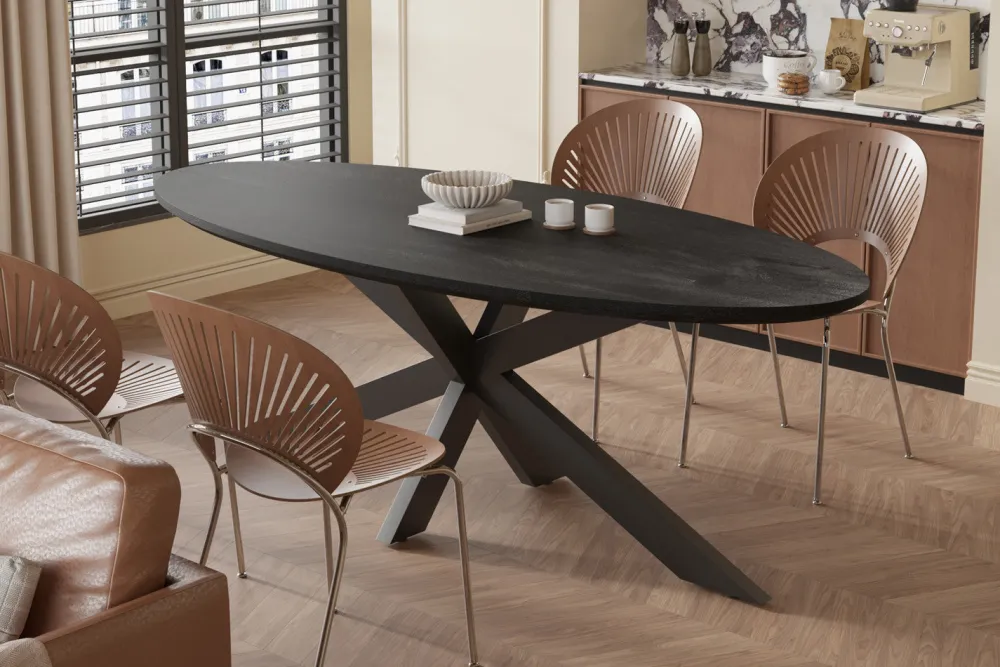 rousseau__tafel_tommy_x_c_0-2.webp Rousseau - Tafel Tommy 220x100 cm Ovaal Spider-Poot Mango hout Zwart - 77x220x100cm | Belga Meubelen Outlet