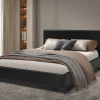 Rousseau - Tweepersoonsbed Roma 140x200 met lattenbodem PU Zwart - 92x150x218 cm | Belga Meubelen Discount