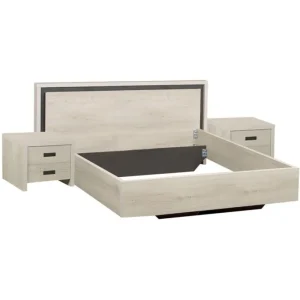 Tweepersoonsbed Riva - 2 nachtkastjes - Lichtgrijze Eik - 140x85x200cm | Belga Meubelen Sale