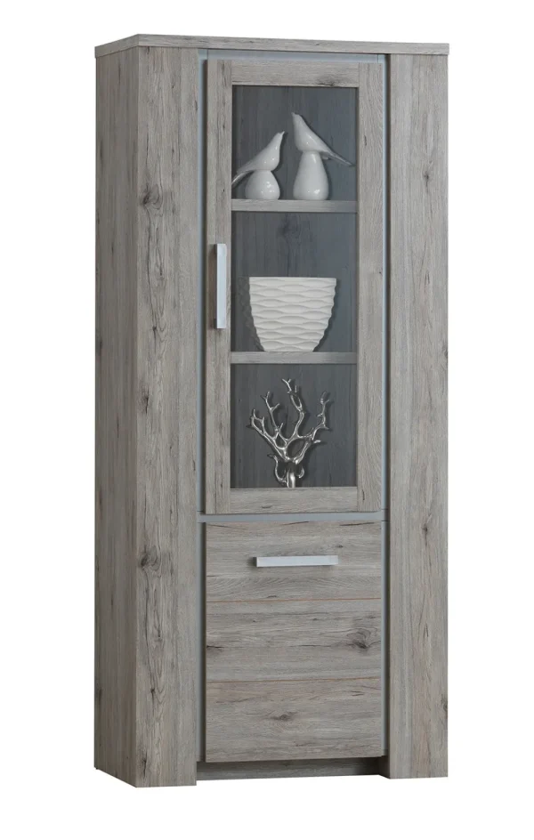 TYC - Kolomkast Vitrine Oslo - Grijze Eik - 85x194x45cm | Belga Meubelen Fashion