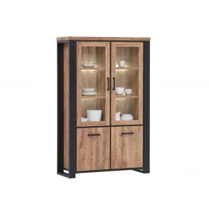 TYC - Vitrine Orly - Industri-le Eik - Inclusief ledverlichting - 126x195x45cm | Belga Meubelen Online