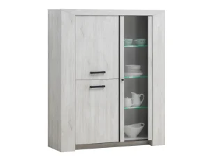 TYC - Vitrine Ozark - Licht Grijze Eik - Zwart Elementen - 164x45x164cm | Belga Meubelen Online