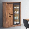 TYC - Vitrinekast Odin - Accacia hout decor - Zwart beton elementen - 125x46x175cm | Belga Meubelen Discount