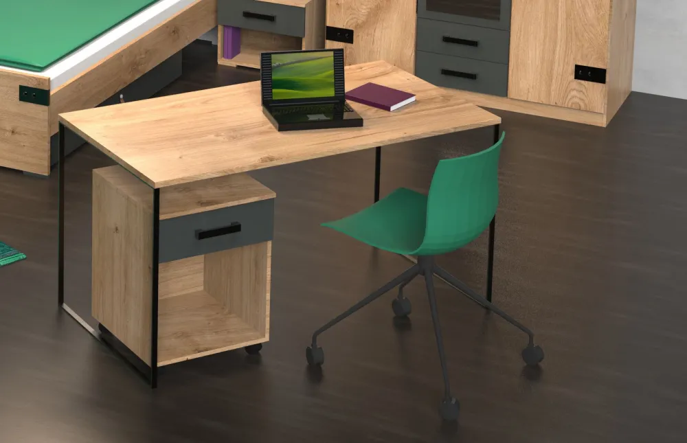wimex__bureau_liverpool___0.webp Wimex - Bureau Liverpool - Donkere Eik/Grijs - 140x75x70cm | Belga Meubelen Online