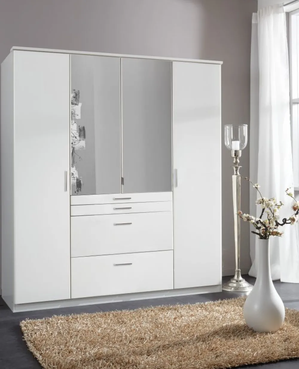 wimex__kleerkast_aachen___0.webp Wimex - Kleerkast Aachen - 4 deuren - 4 lades - Wit - 180x198x58cm | Belga Meubelen Sale