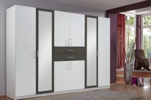 Wimex - Kleerkast Diver - 6 draaideuren - Wit/eik/Grijs- 270x210x58cm | Belga Meubelen Outlet