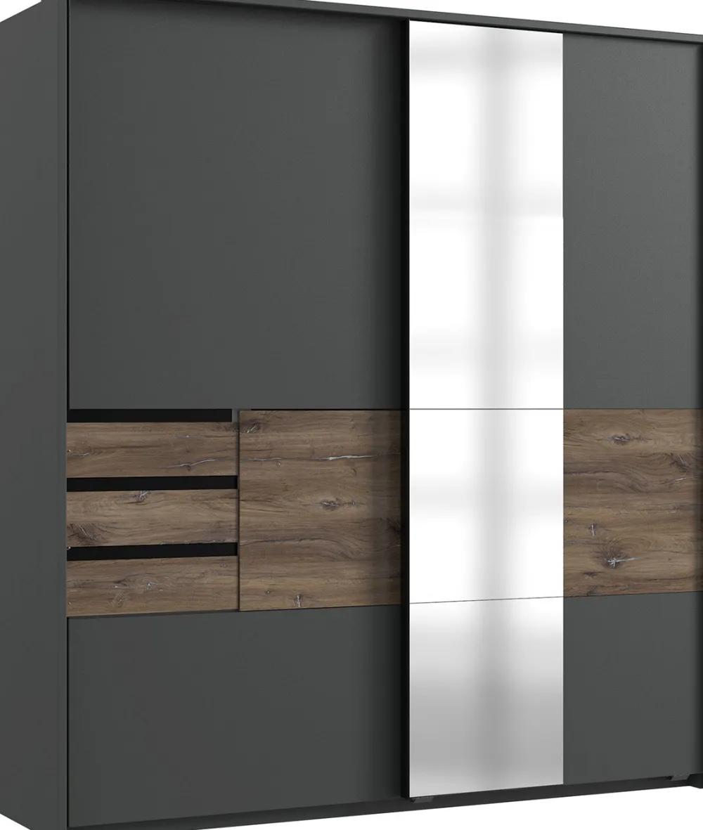 wimex__schuifdeurenkast_b_0.webp Wimex - Schuifdeurenkast Bamberg- 2 laden - Grijs/Donkere Eik - 180x65x198cm | Belga Meubelen Hot